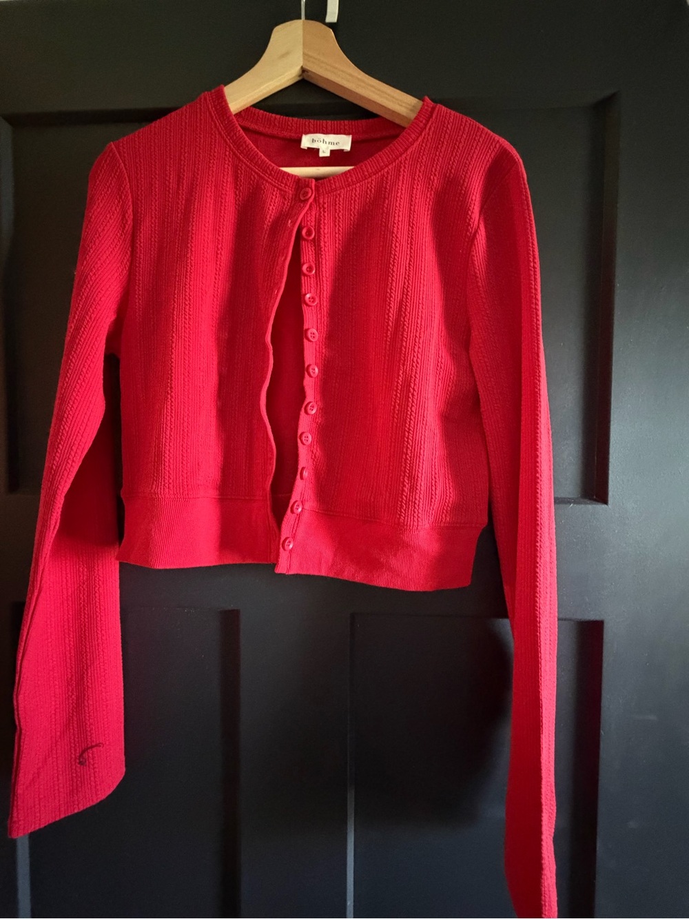 böhme Red Textured Button Cardigan